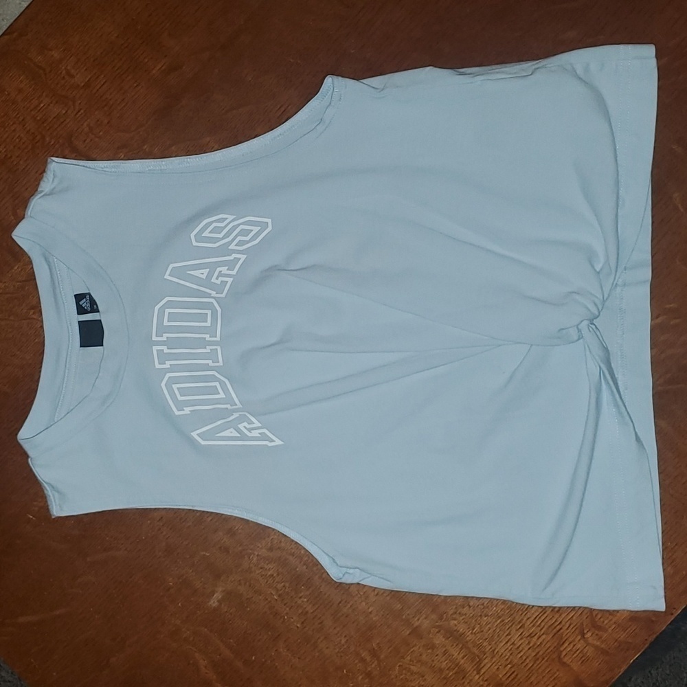 Adidas Ladies Knotted Baby Blue Tank Top. Size S